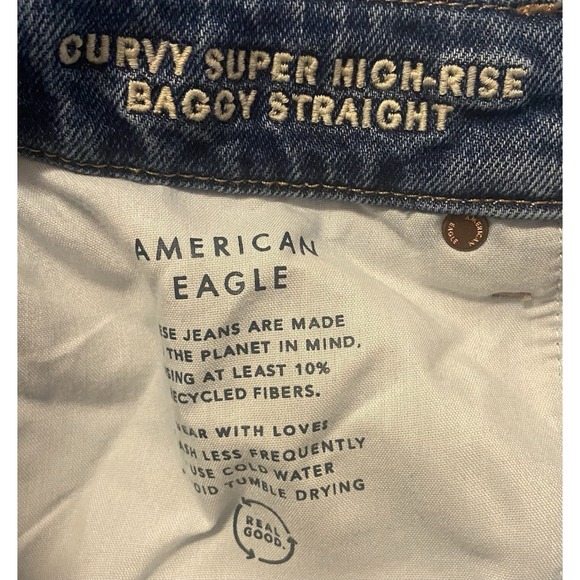 American Eagle Curvy Super High Rise Baggy Straight Jeans Womens 16 Reg - Picture 7 of 9